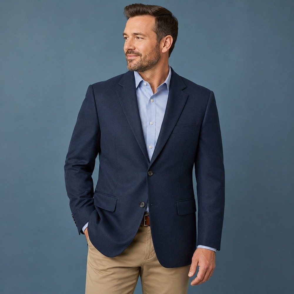 Joseph & Feiss Navy Blazer Jacket Men's 42R 100% Wool Quiet Luxury Preppy Sharp